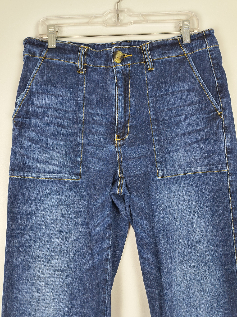 Cabi Lido Crop Jeans Women's 12 Blue Denim Wide Leg Pockets Stretch Mid Rise - Picture 3 of 9